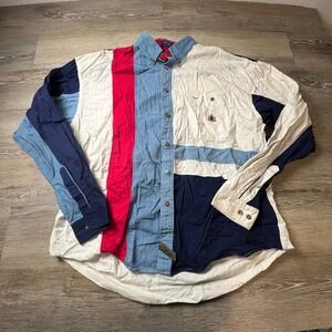 Urgent Gear Button Down Shirt Mens XL Multicolor Colorblock Denim 90s Retro